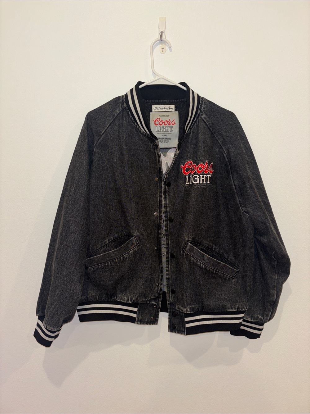 The Laundry Room Coors Light Grey and Red Bomber Jacket